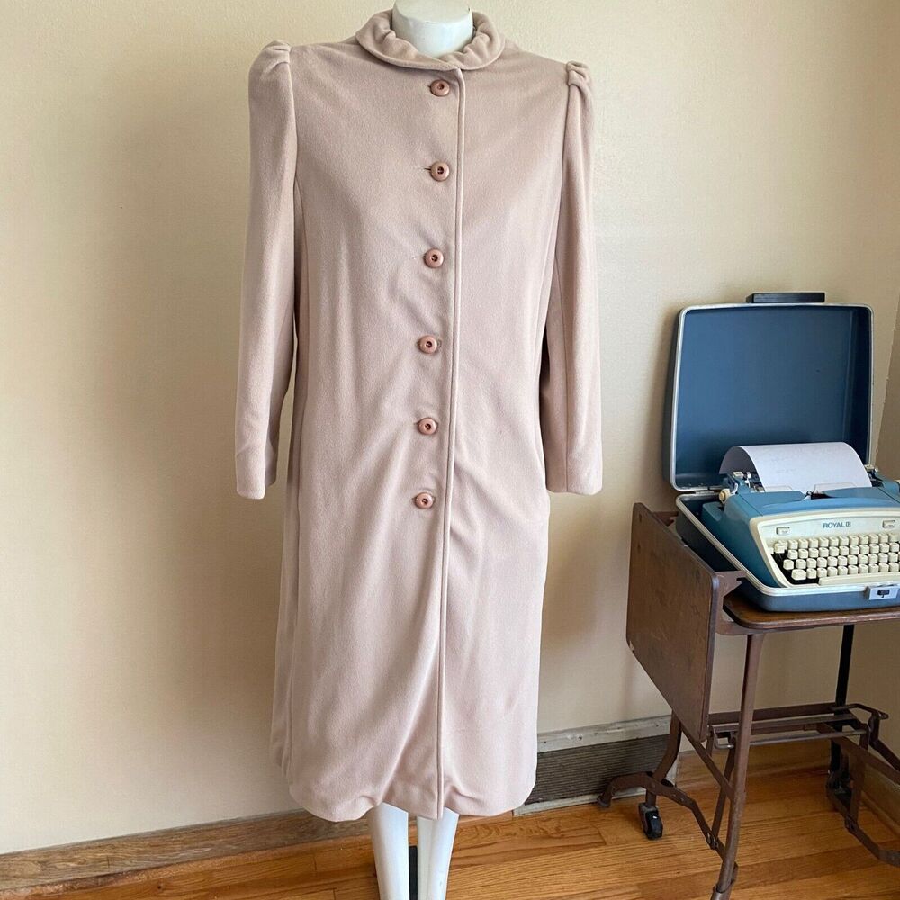 VTG Kashmiracle Coat Wellington Sz Small Beige Tan Long Button Down w/ Gloves